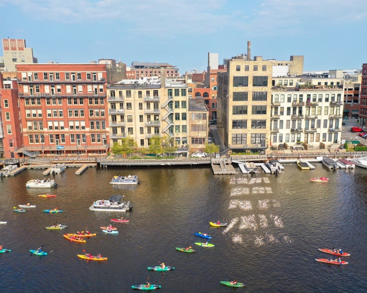 Kayakers on the Milwaukee River near the Historic Third Ward